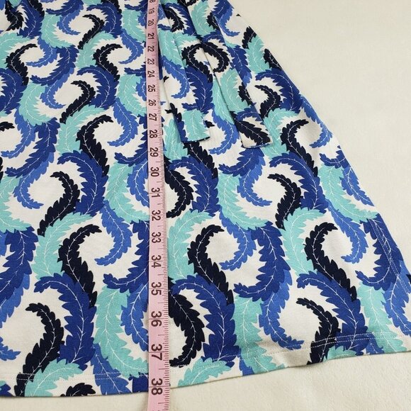 Boden Leaf Print Wrap Dress Blue Womens 4 R V Neck Short Sleeve Knee Length - Picture 10 of 11